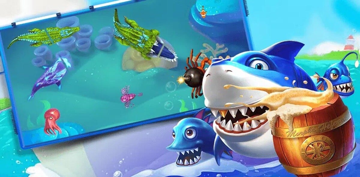 ฉากเกมยิงปลาสำหรับค้นพบผ่านการ์ดเด่นของ bk8